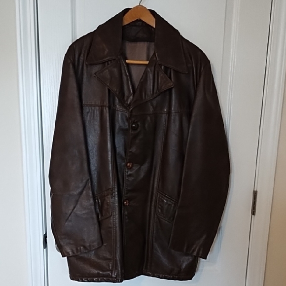 None Other - Leather Jacket Men's Size XL Winter Lined Good Vintage Condition Dark Brown